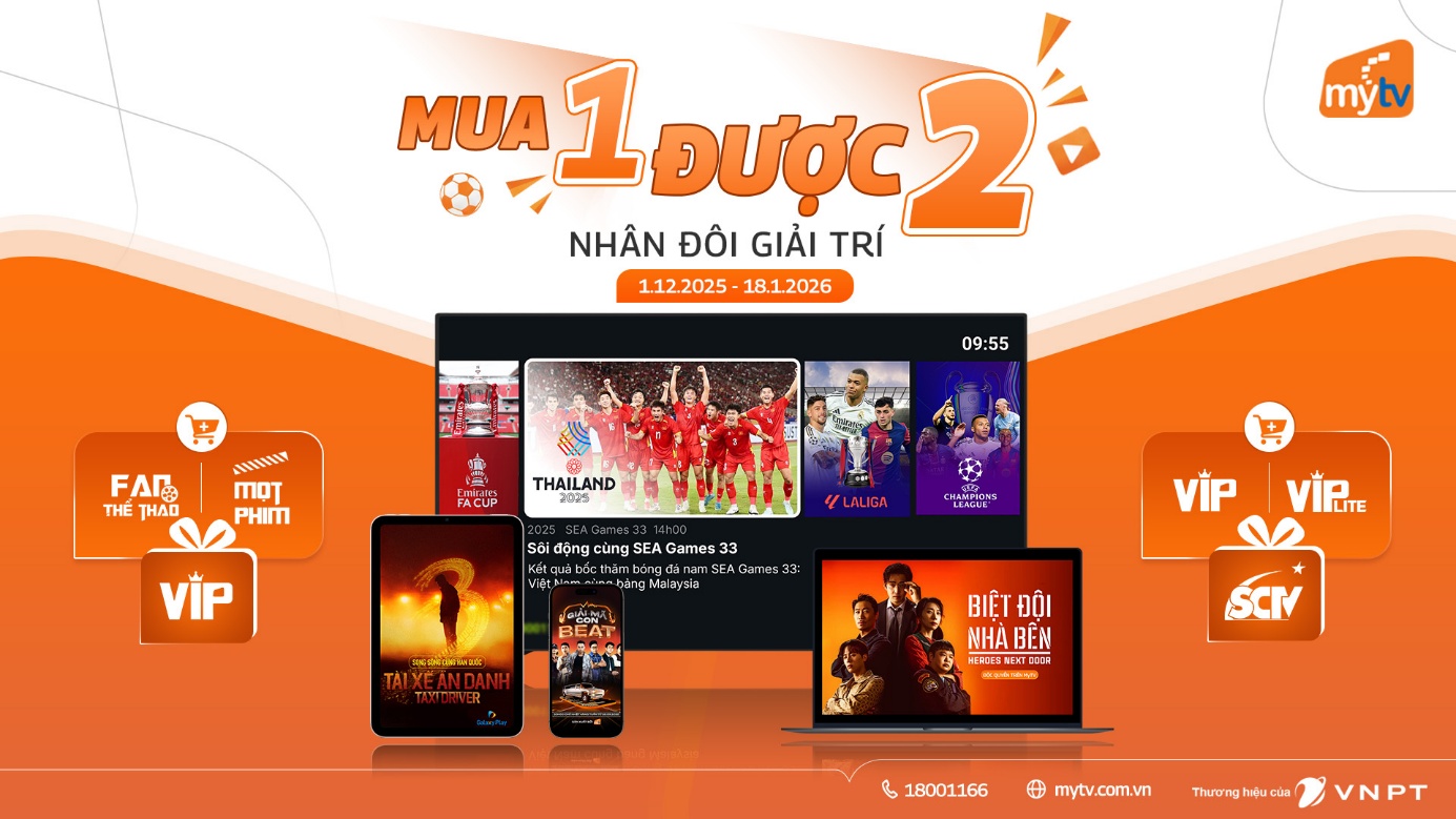 MyTV ưu đãi lớn cuối năm: Mua 1 Được 2 - Nhân đôi giải trí