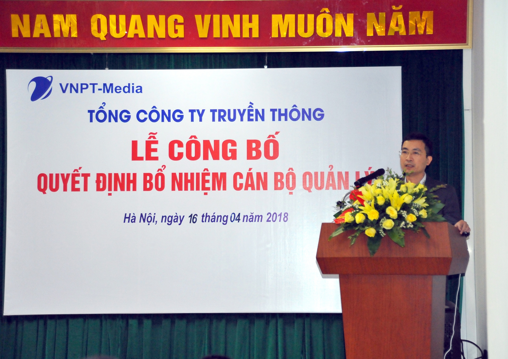 Mr. Duong Thanh Long, Acting General Director of VNPT-Media, speaking at the appointment ceremony
